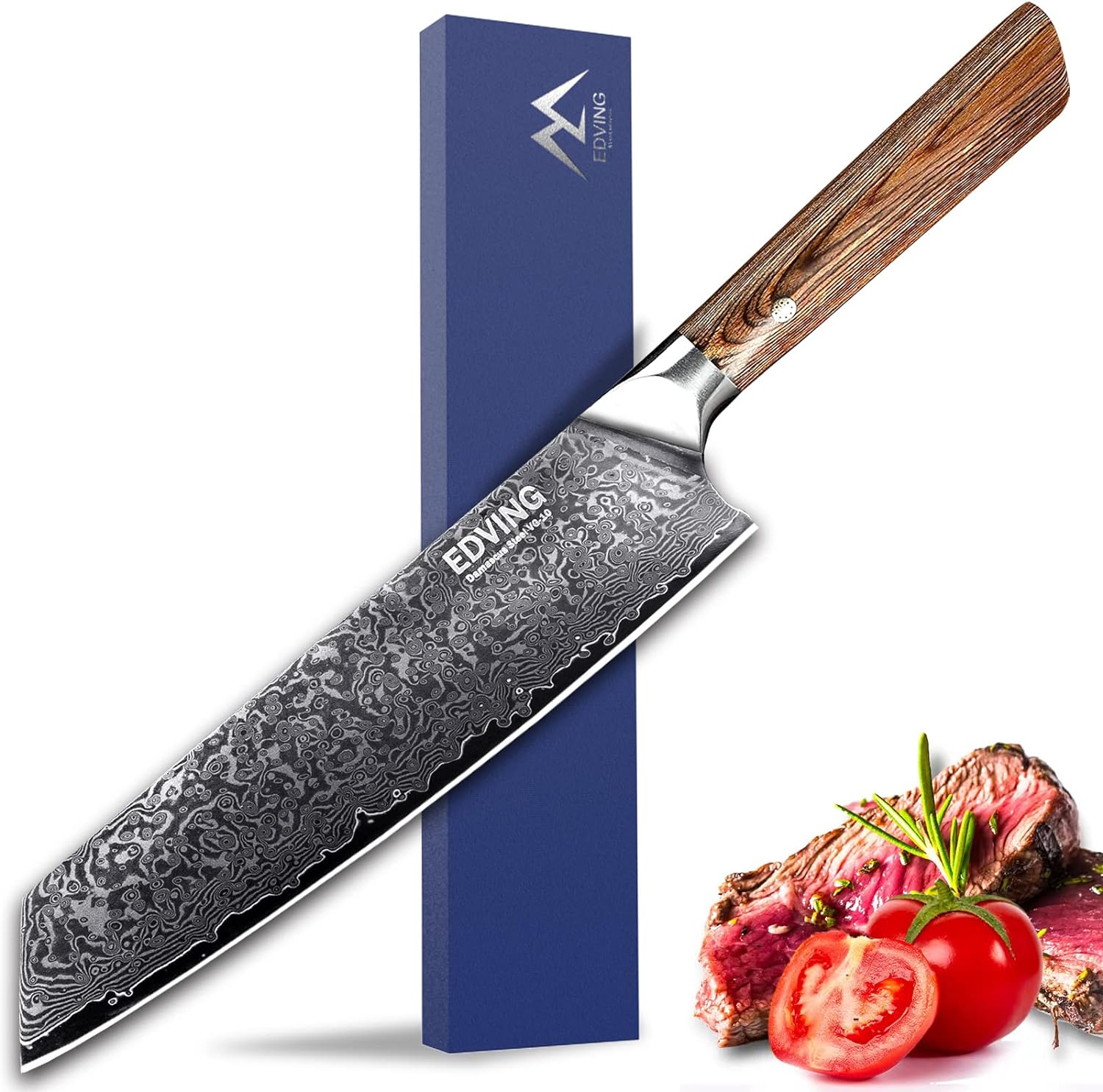 Cuchillo De Chef Santoku Alveolado Sunnecko. Acero Damasco Japones VG-10 -  Cuchillos Importados